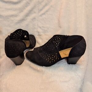 CATO Mesh Open Toe Chunky Heels, black, size 9